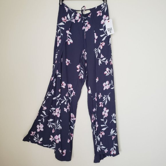 Billabong Pants - New Billabong Women's Pastel Floral Crinkle Tulip Hem Wide Leg Wrap Pant Medium